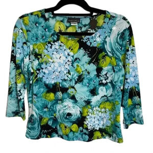 VINTAGE 90’s Brittany Black Floral top with bling/sequins throughout.